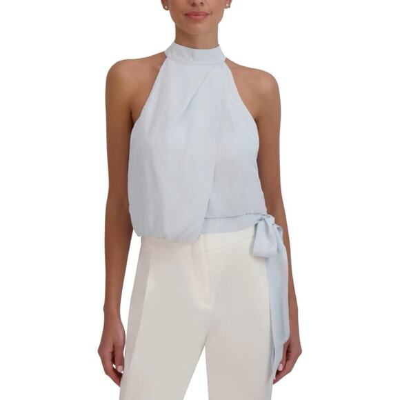New BCBGMAXAZRIA Women Halter Neck Sleeveless Overdraped Side Tie Blouse Size L - Picture 1 of 7